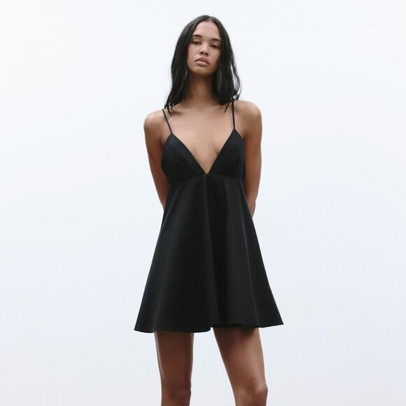Zara Poplin Short Dress w/ Straps NWT Black Size Small - Picture 3 of 10